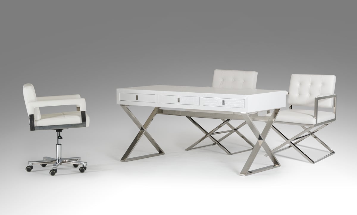 LA Furniture Congress Transitional White Crocodile Office Desk VGUNAS706-150-WHT Contemporary Style by Vig Furnitrue Number 18009 Catch Home Goods