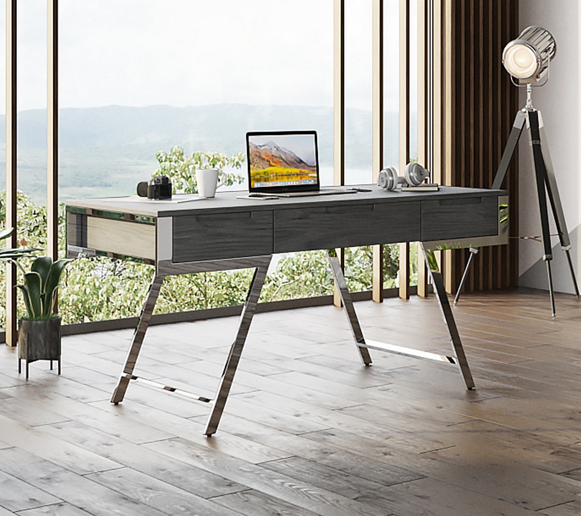 LA Furniture Dessart Modern Elm Grey Office Desk VGBBMQ1305-GRY-DESK Contemporary Style by Vig Furnitrue Number 77962 Catch Home Goods