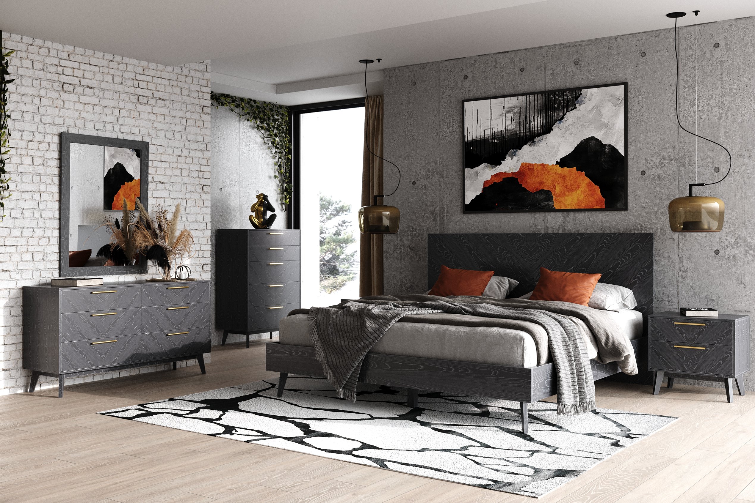 LA Furniture Diana Eastern King Modern Grey Ash Bedroom Set VGMABR-132-SET-EK Contemporary Style by Vig Furnitrue Number 80517 Catch Home Goods