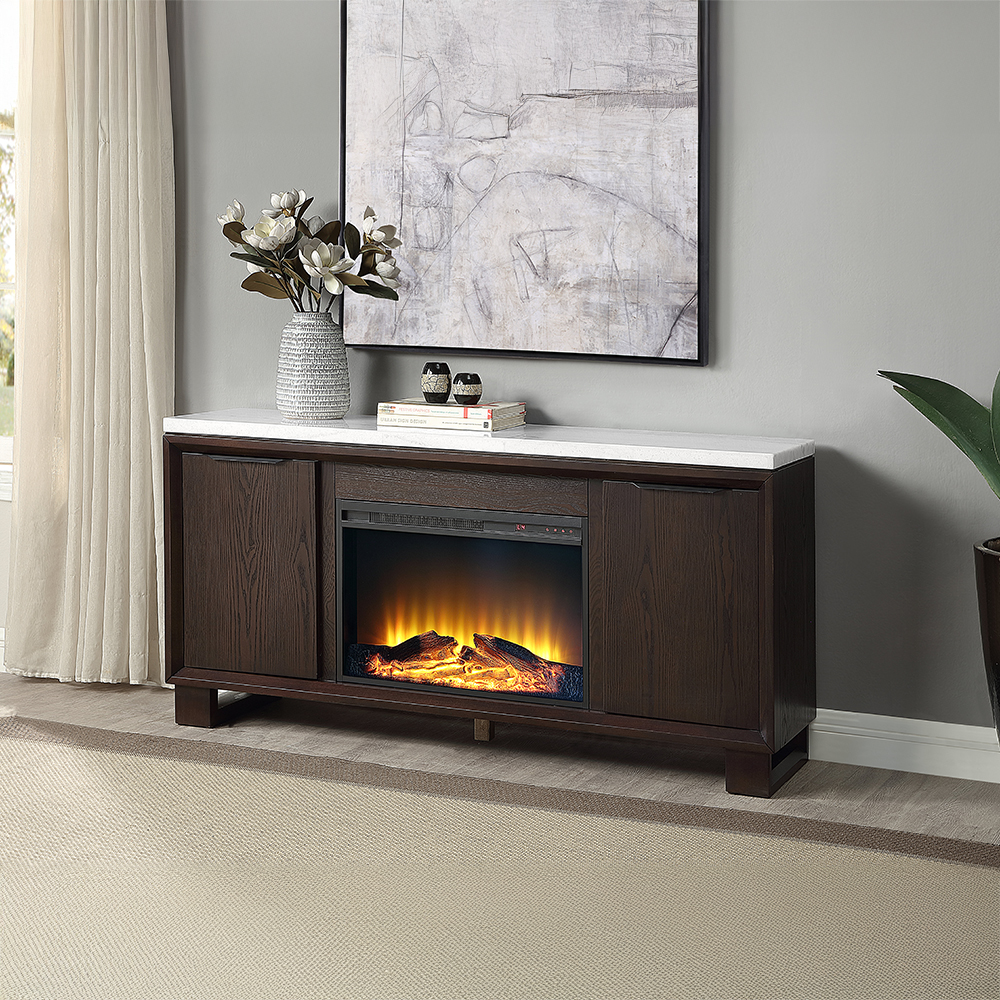 Acme Edwyn Server with Natural Marble Top & Fireplace Model DN03199