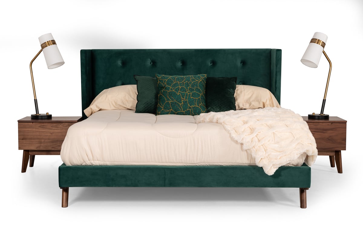 LA Furniture Eastern King Durango Modern Green Fabric & Walnut Bed VGMABR-83-EK Contemporary Style by Vig Furnitrue Number 75775 Catch Home Goods