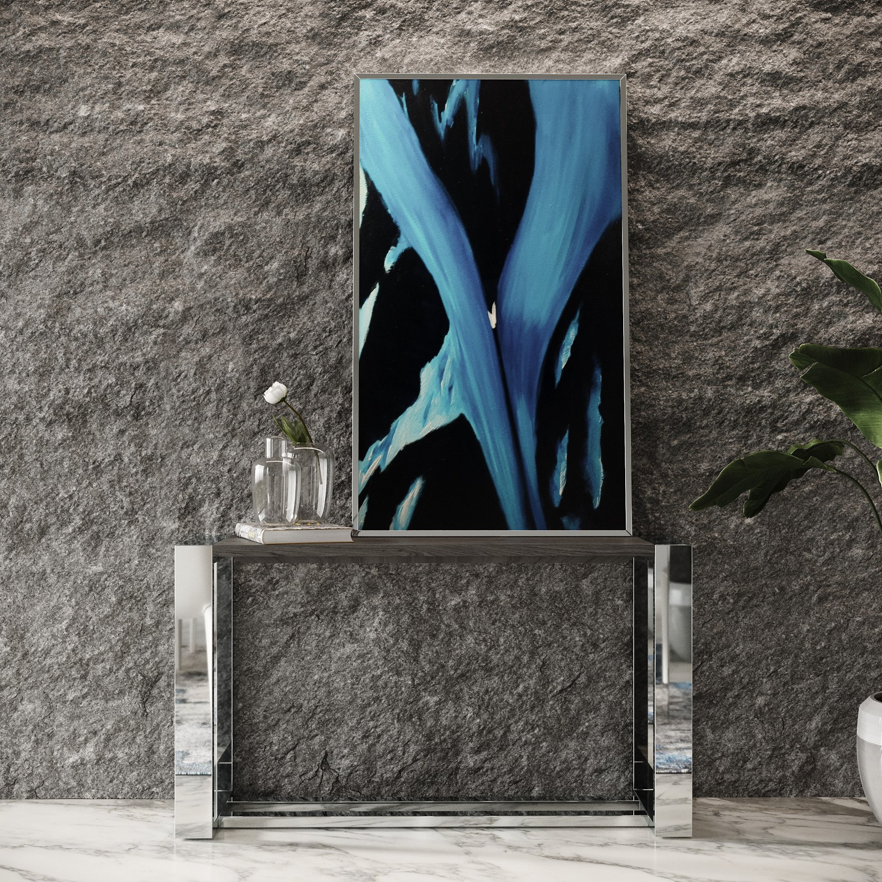 LA Furniture Fauna Modern Grey Elm & Stainless Steel Console Table VGBBBN-2X-GRY Contemporary Style by Vig Furnitrue Number 77967 Catch Home Goods