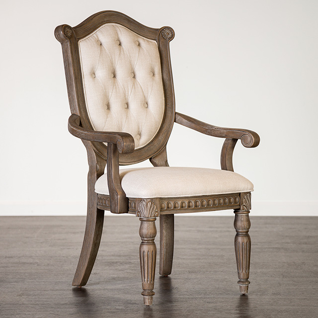 Furniture Of America Seven Oaks Traditional Weathered Oak/Beige Arm Chair (2/Ctn) Model FM3418AK-AC-2PK