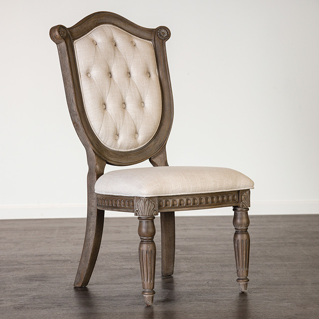 Furniture Of America Seven Oaks Traditional Weathered Oak/Beige Side Chair (2/Ctn) Model FM3418AK-SC-2PK