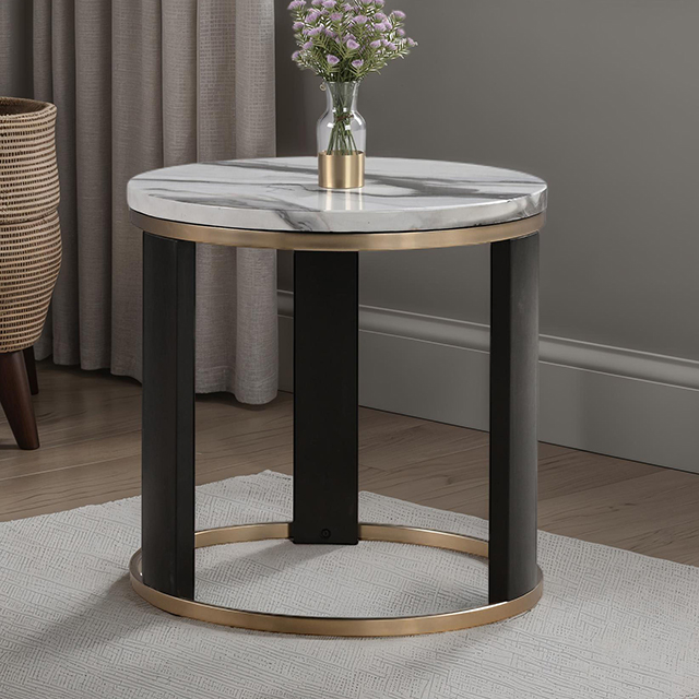 Furniture Of America Bogor Contemporary White/Gold/Black Round End Table Model FM44007BK-ER