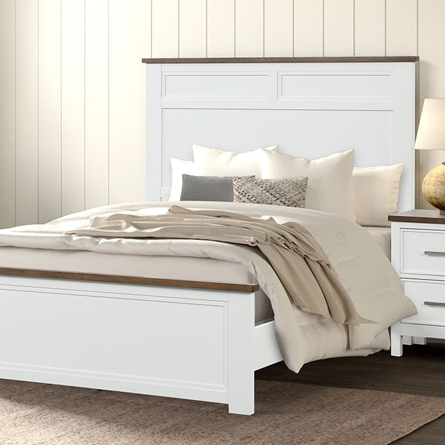Furniture Of America Pinetop Modern Farmhouse White/Dark Brown Bed Model FM7171WH-Twin Bed