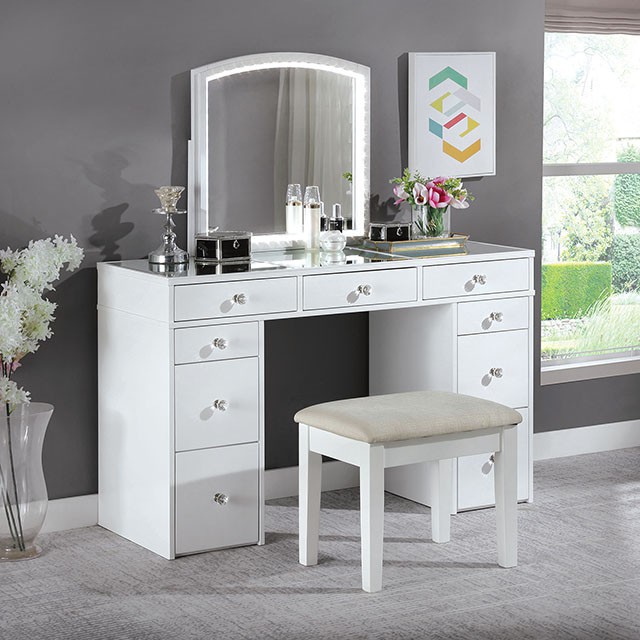 Furniture Of America Louise Contemporary White Vanity W/ Stool Model FOA-DK5240-SET-STOOL