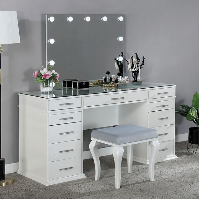 Furniture Of America Valentina Glam Luminous White Vanity Set Model FOA-DK5682WH-PK