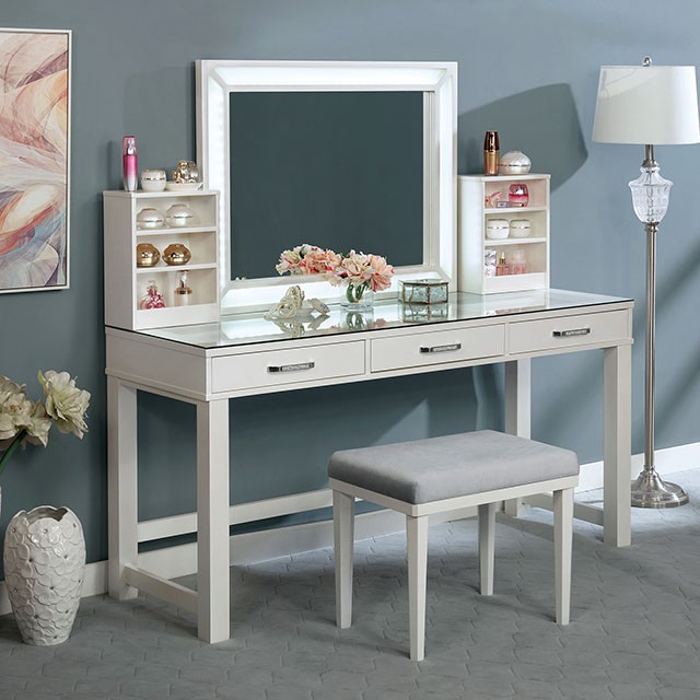 Furniture Of America Stephanie Glam Luminous White Vanity Set Model FOA-DK5685WH-PK