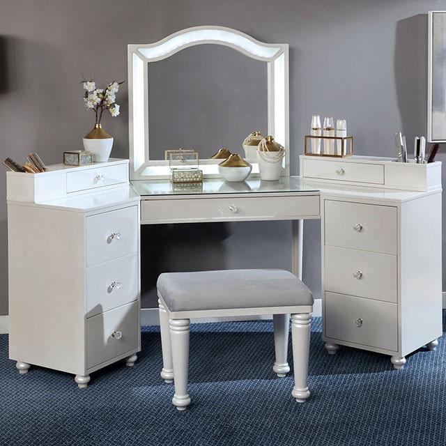 Furniture Of America Tracie Glam Luminous White Vanity Set Model FOA-DK5686WH-PK