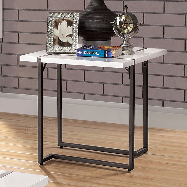 Furniture Of America Izar Contemporary White/Gun Metal End Table Model FOA4799E-TABLE
