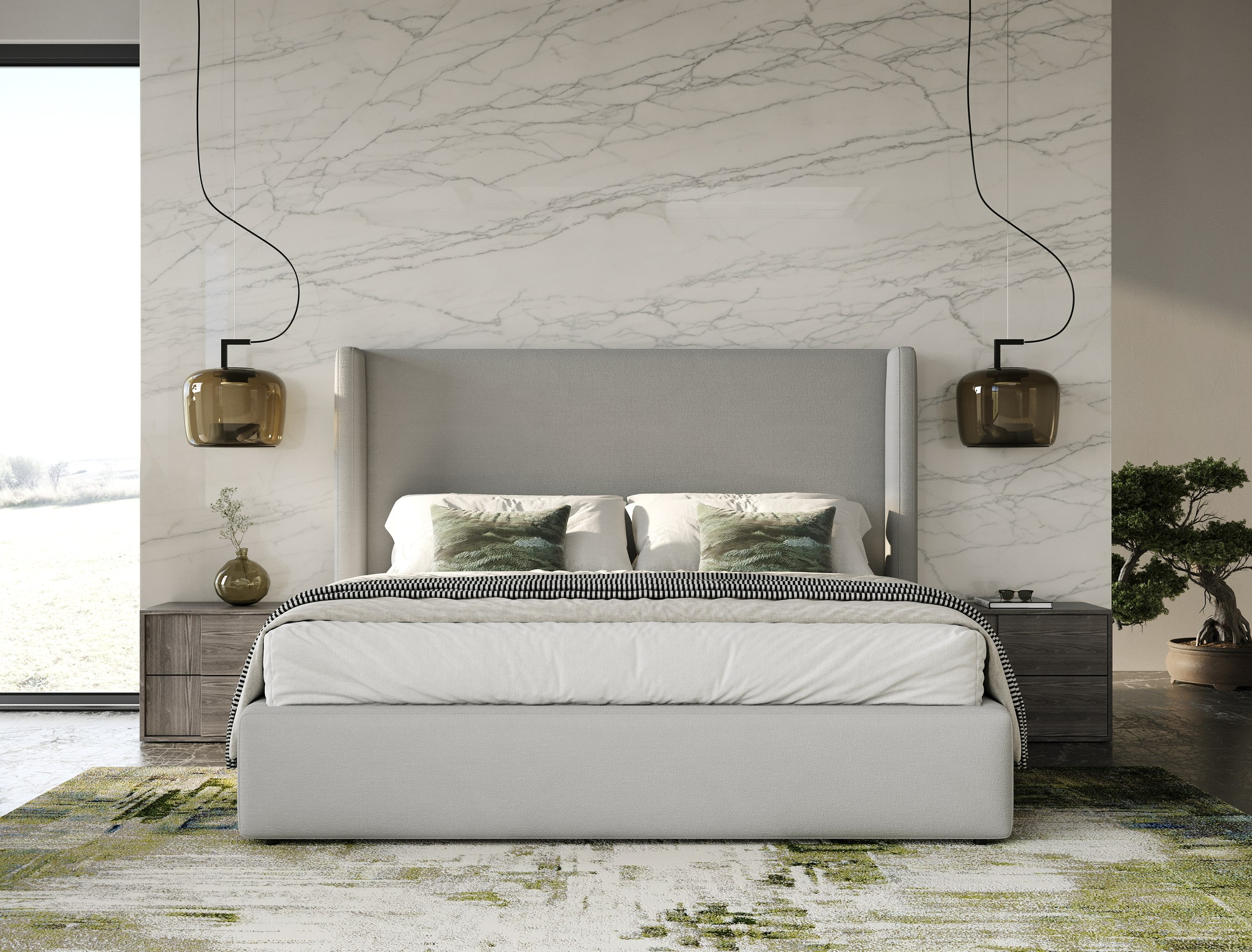 LA Furniture Eastern King Byrne + Asus Modern Grey Fabric + Elm Grey Bed & 2 Nightstands VGEVVG713-GRY-3PC-EK Contemporary Style by Vig Furnitrue Number 85649 Catch Home Goods