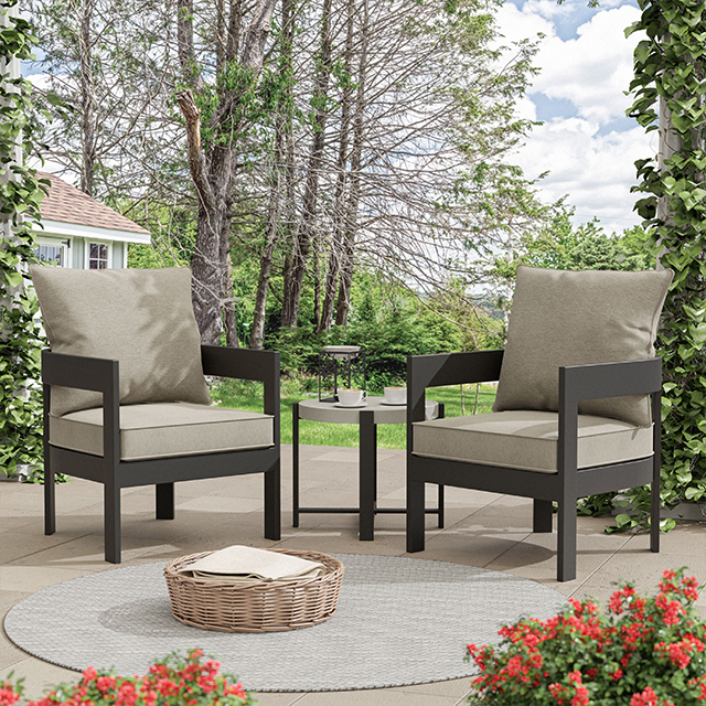 Furniture Of America Lotus Contemporary Black/Light Brown 3-Pc Patio Set Model GM-1024BK-3PK-CHAIR