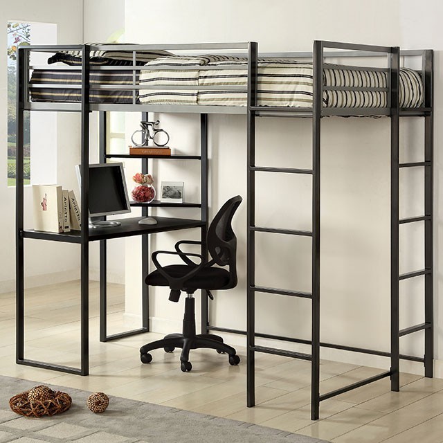 Furniture Of America Sherman Contemporary Silver/Gun Metal Bunk Bed Model CM-BK1098-Twin Bed/Workstation