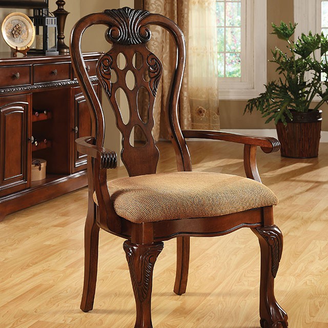 Furniture Of America George Town Traditional Cherry/Beige Arm Chair (2/Box) Model CM3222AC-2PK