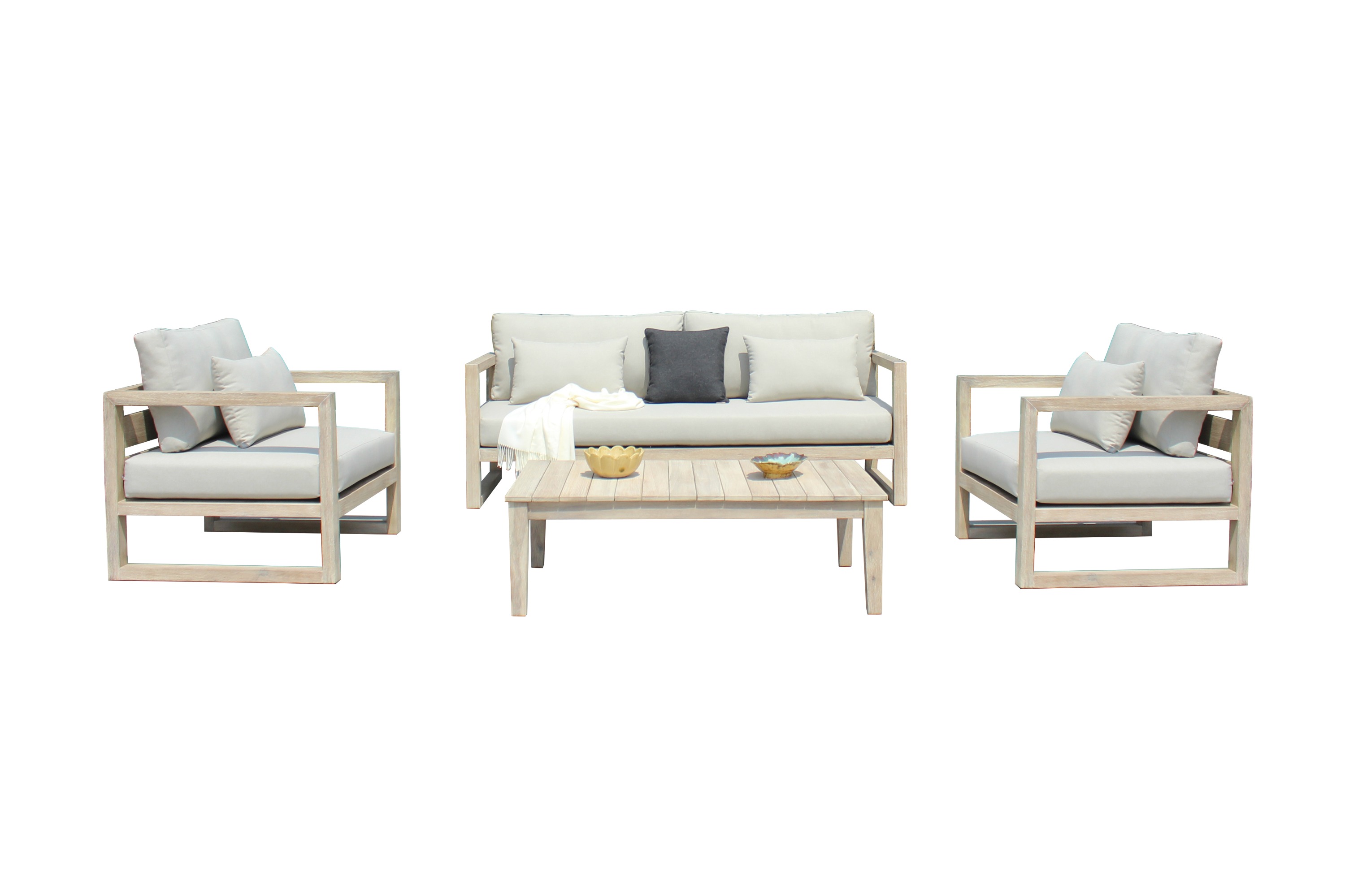 LA Furniture Calm Outdoor Grey + Acacia Sofa Set VGATRASF-229 Contemporary Style by Vig Furnitrue Number 80831 Catch Home Goods