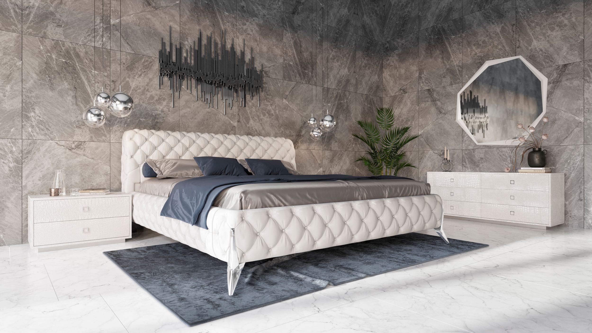 LA Furniture Eastern King Legend Modern White Bonded Leather Bed VGVCBD8111-WHT-EK Contemporary Style by Vig Furnitrue Number 74017 Catch Home Goods