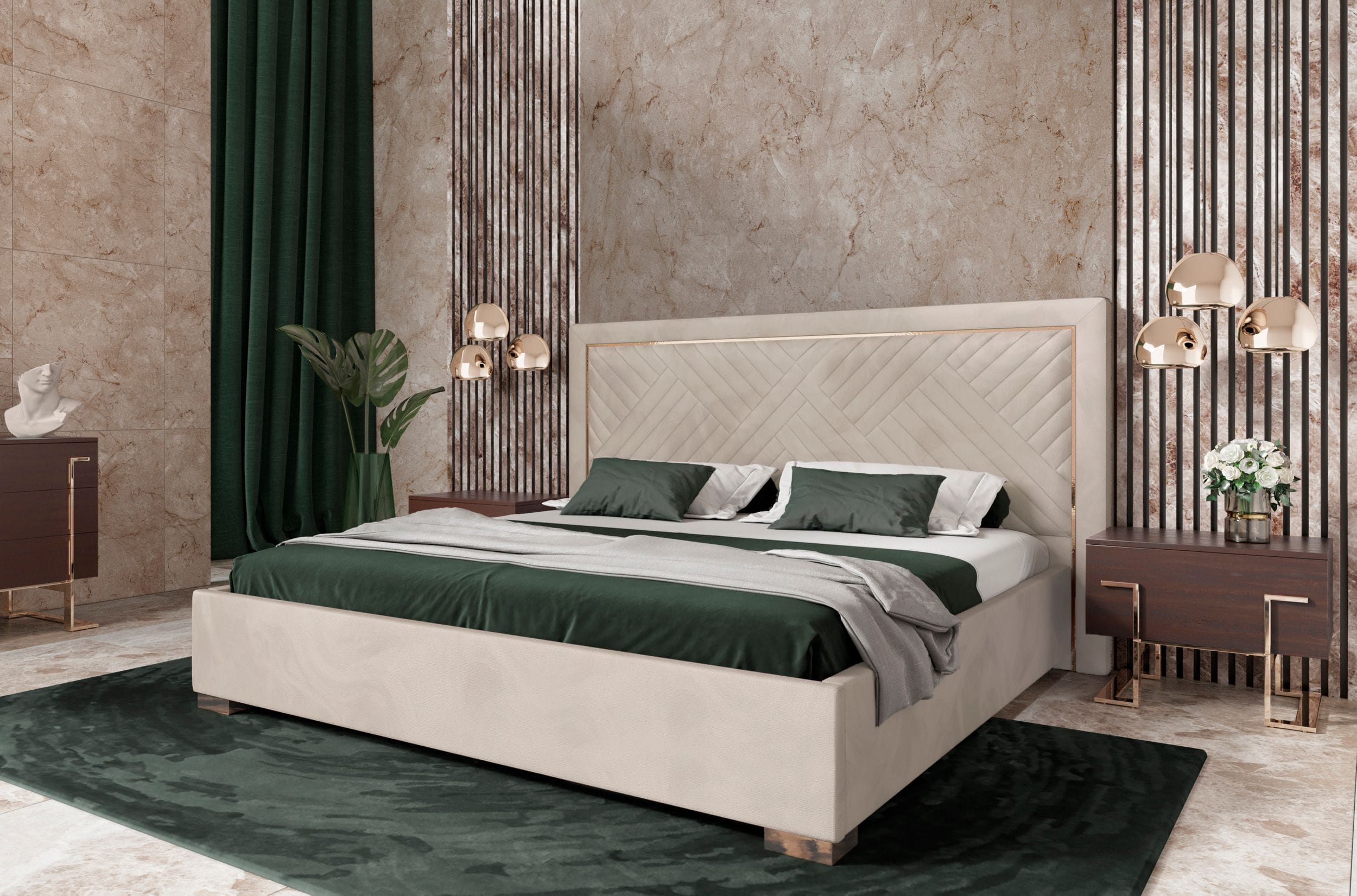 LA Furniture Corrico Off White Velvet Modern Q Bed VGVCBD1906-19-BED-Q Contemporary Style by Vig Furnitrue Number 80132 Catch Home Goods