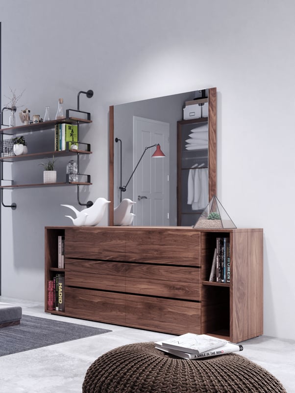 LA Furniture Jagger Modern Walnut Dresser & Mirror Set VGMABR-55-DRS-SET Contemporary Style by Vig Furnitrue Number 74155 Catch Home Goods