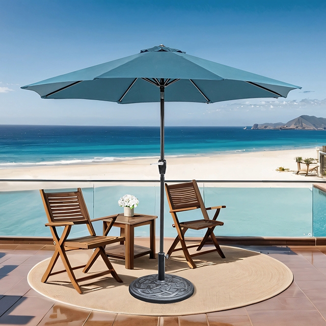 Furniture Of America Soli Contemporary Blue 9' Outdoor Umbrella W/ Auto Tilt + 21" Round Base Model LA-A009BL+BASE