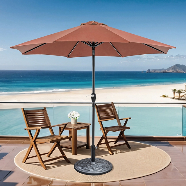 Furniture Of America Soli Contemporary Burgundy 9' Outdoor Umbrella W/ Auto Tilt + 21" Round Base Model LA-A009RD+BASE