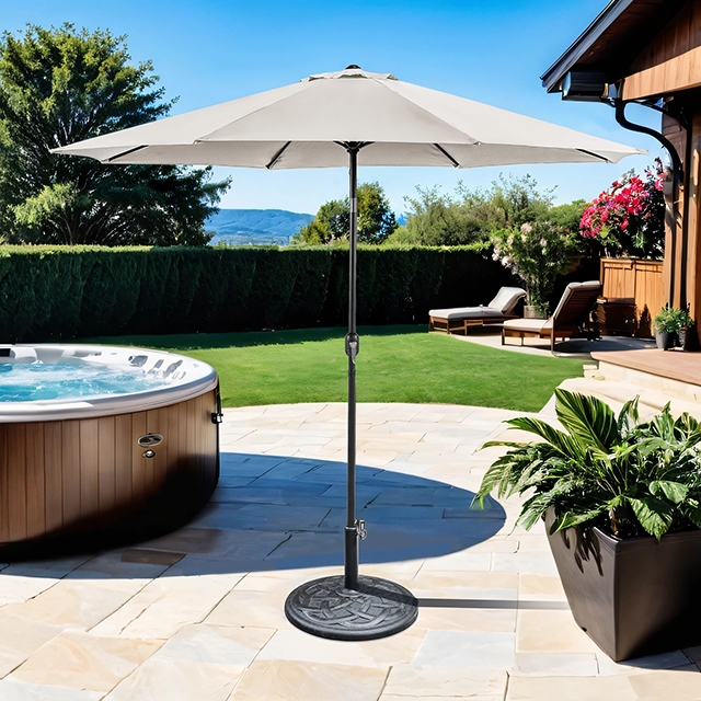 Furniture Of America Mora Contemporary Beige 11' Outdoor Umbrella + 21" Round Base Model LA-A011SV+BASE