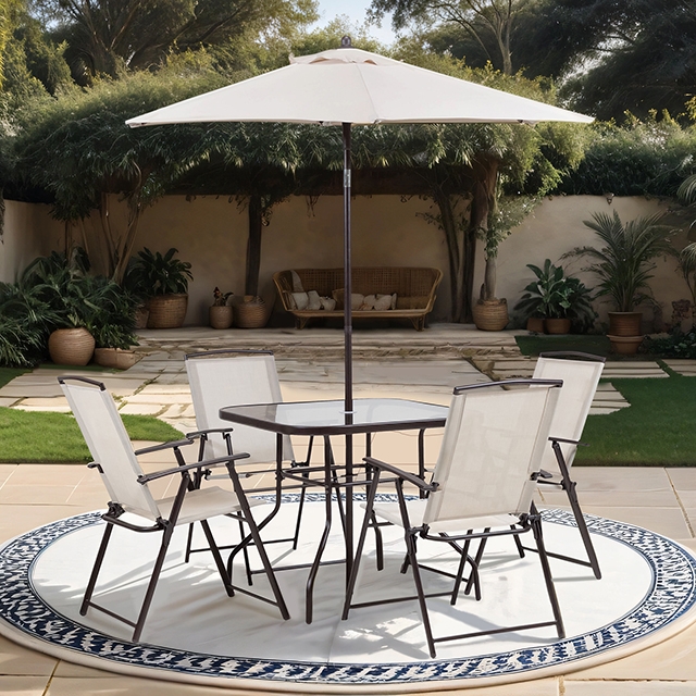 Furniture Of America Fallone Transitional Beige 7 Pc. Outdoor Dining Set Model LA-D004BR-6PK-Umbrella