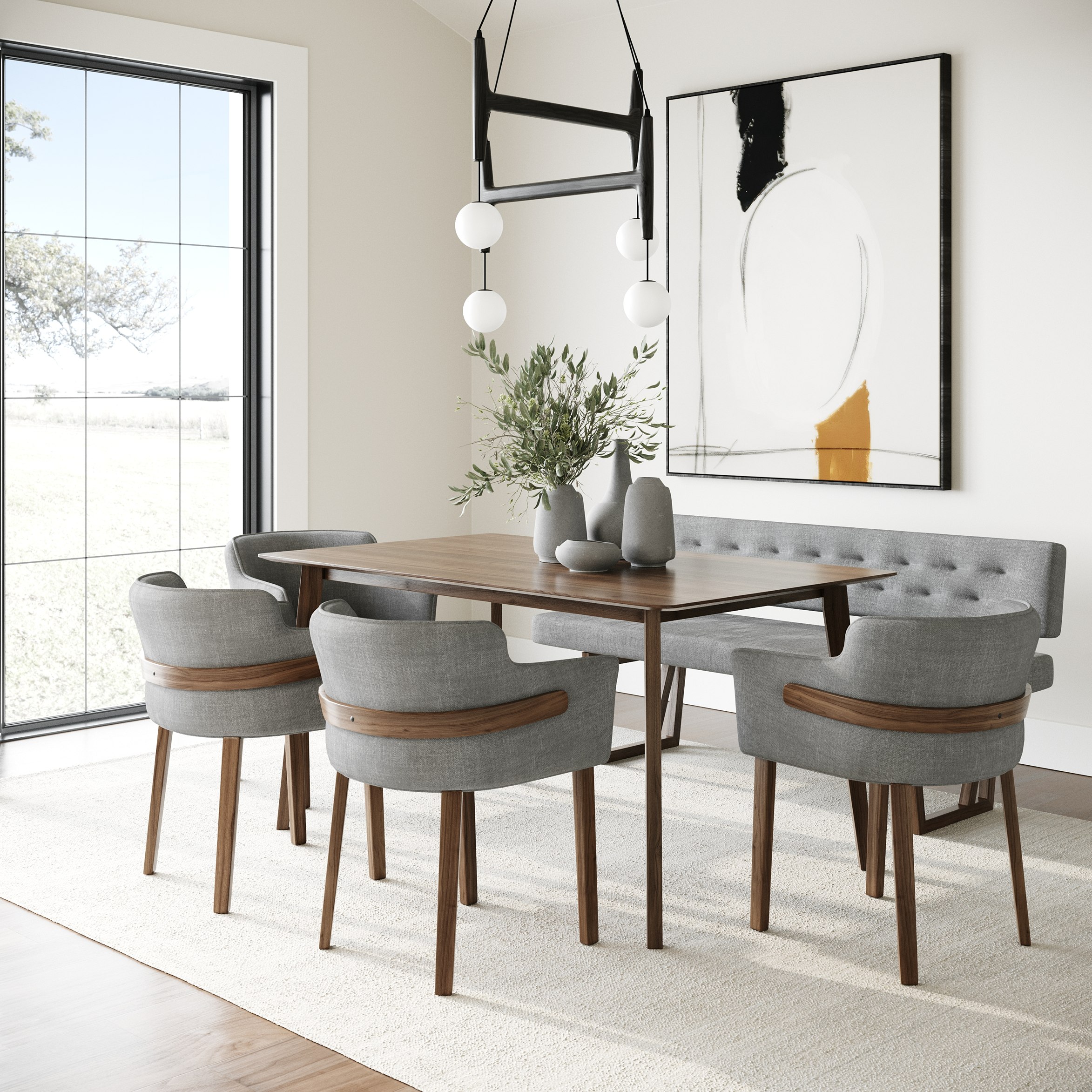 LA Furniture Castillo + Jordan Modern Grey Fabric + Walnut 6-Piece Dining Set VGMA-MIT-5303-6PC-SET Contemporary Style by Vig Furnitrue Number 85700 Catch Home Goods