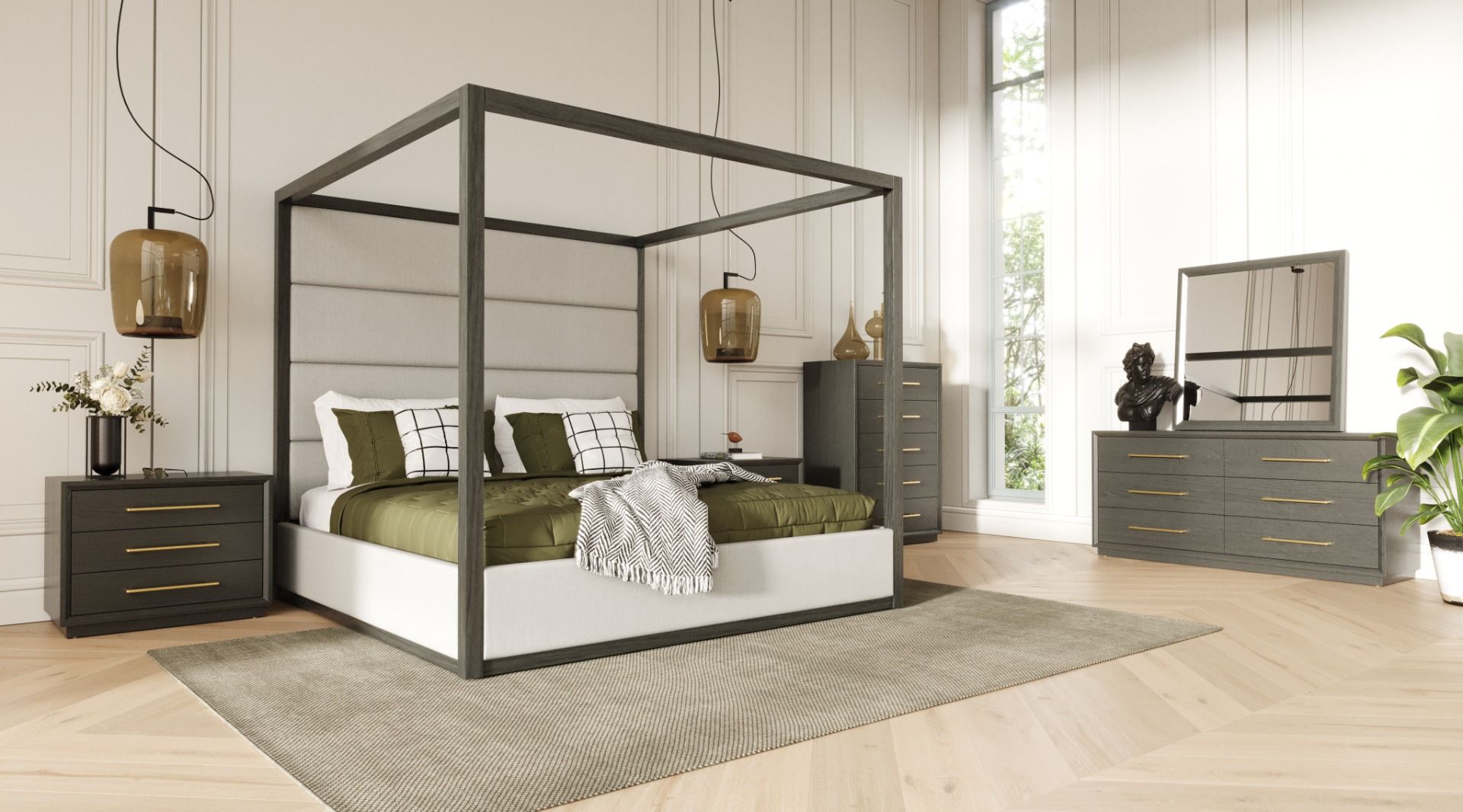 LA Furniture Manhattan- Contemporary Canopy Grey Bedroom Set-eastern VGMA-BR-127-SET-EK Contemporary Style by Vig Furnitrue Number 80260 Catch Home Goods