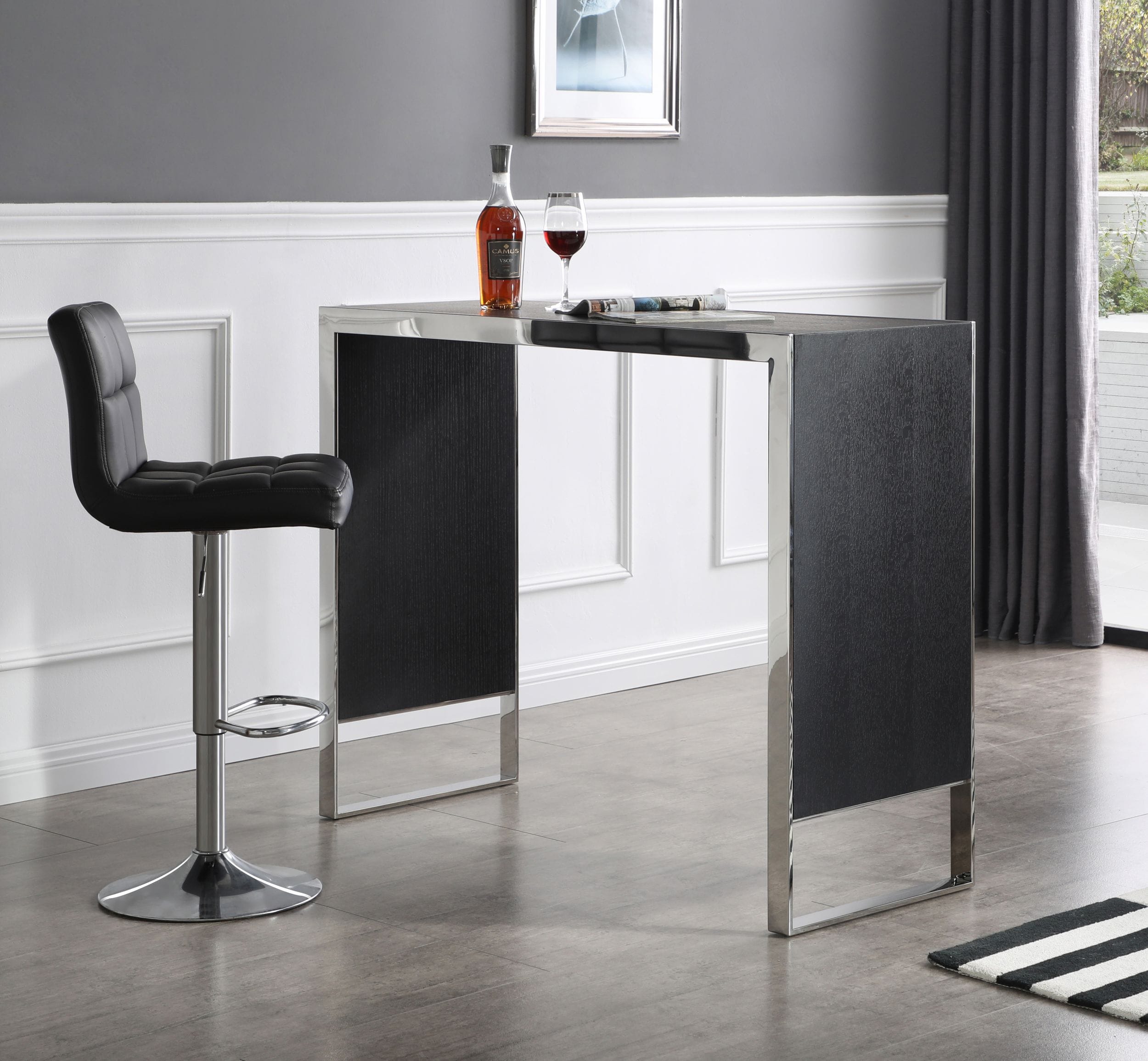 LA Furniture Manston Modern Black Oak & Stainless Steel Bar Table VGVCBT1935-BLK Contemporary Style by Vig Furnitrue Number 77357 Catch Home Goods