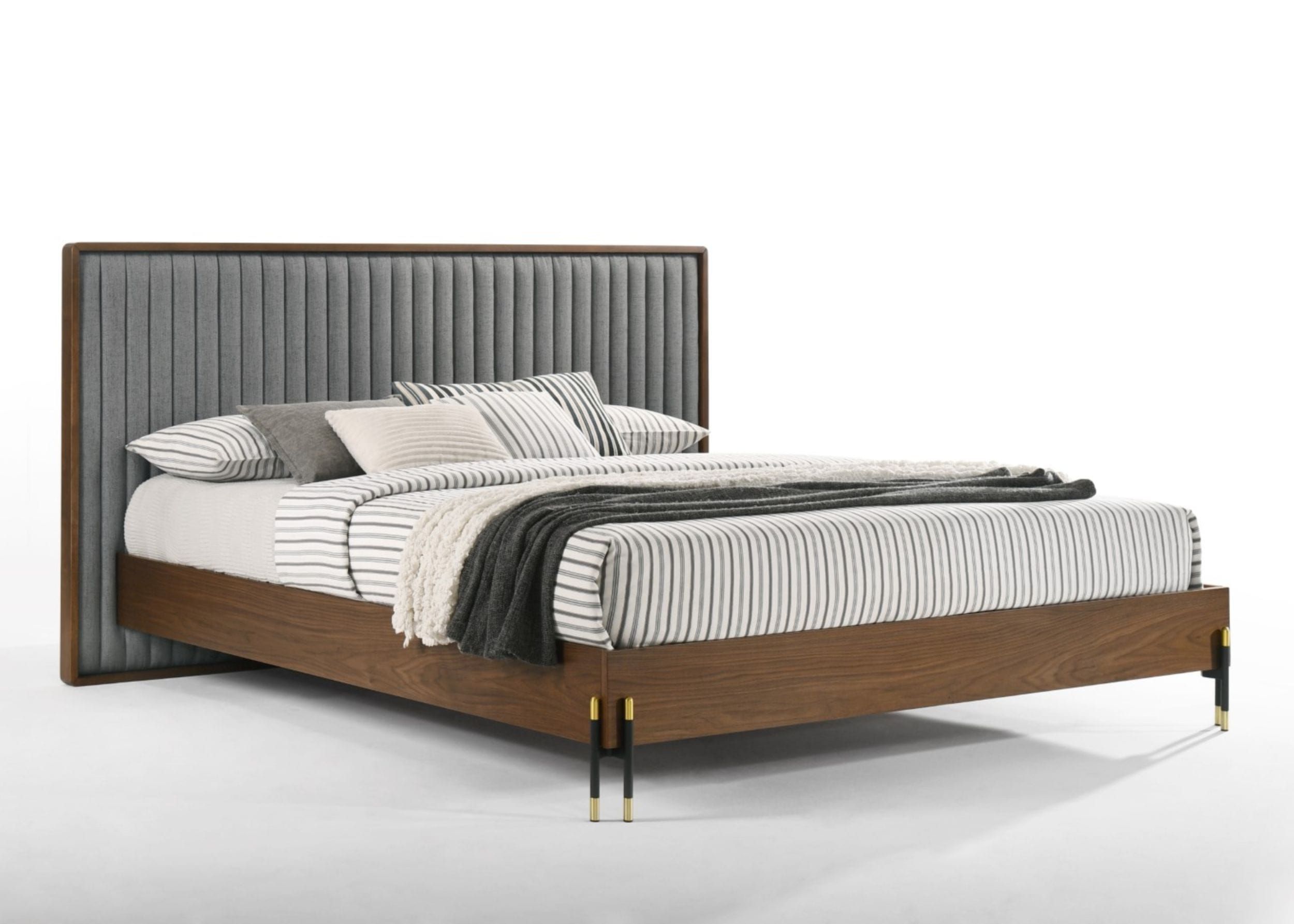 LA Furniture Metcalf Queen Mid-Century Walnut & Grey Bed VGMABR-120-WAL-BED-Q Contemporary Style by Vig Furnitrue Number 78690 Catch Home Goods