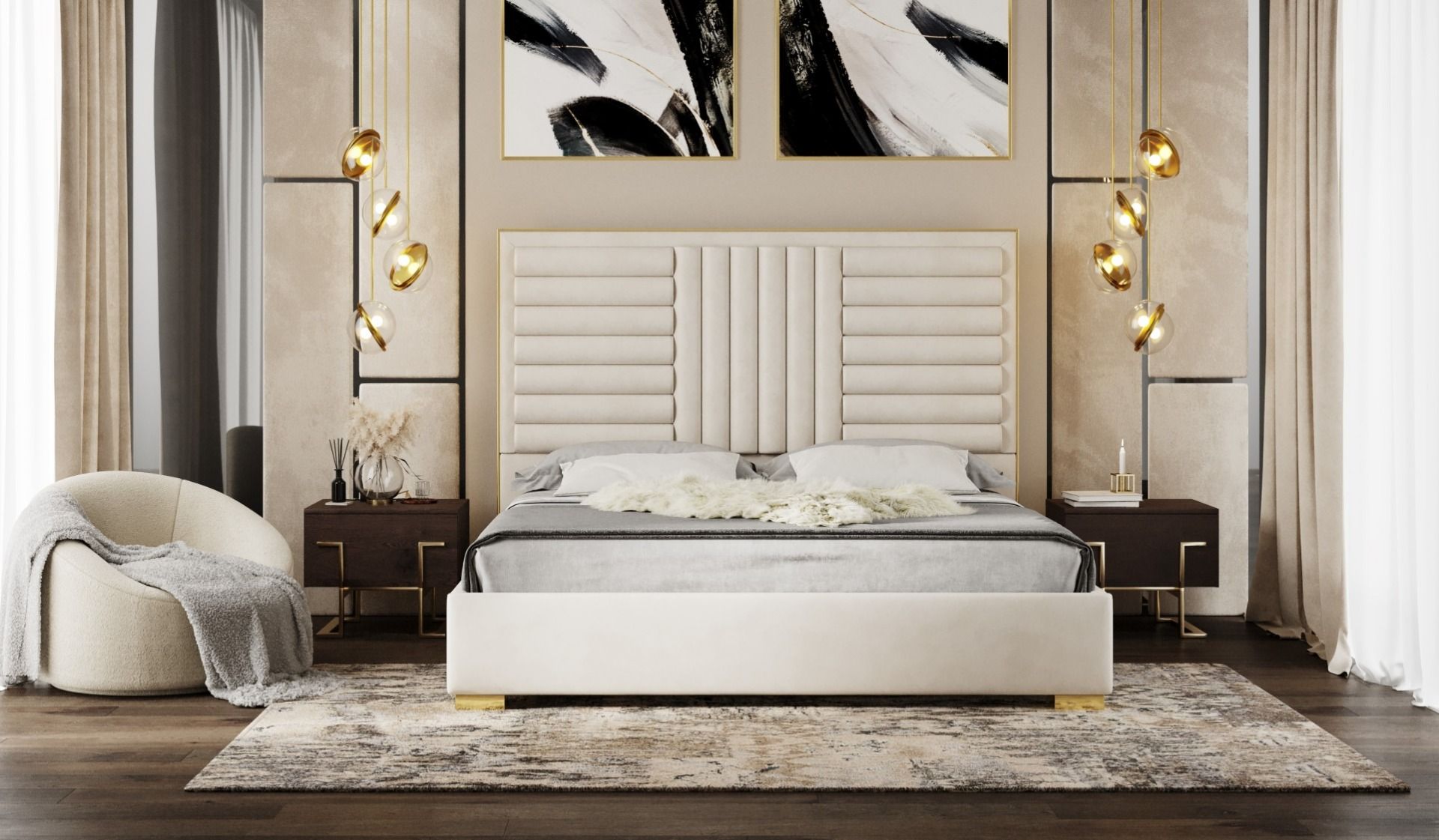 LA Furniture Daystar Modern Beige Velvet and Gold CK Bed VGVCBD1905-19-BGE-BED-CK Contemporary Style by Vig Furnitrue Number 80576 Catch Home Goods