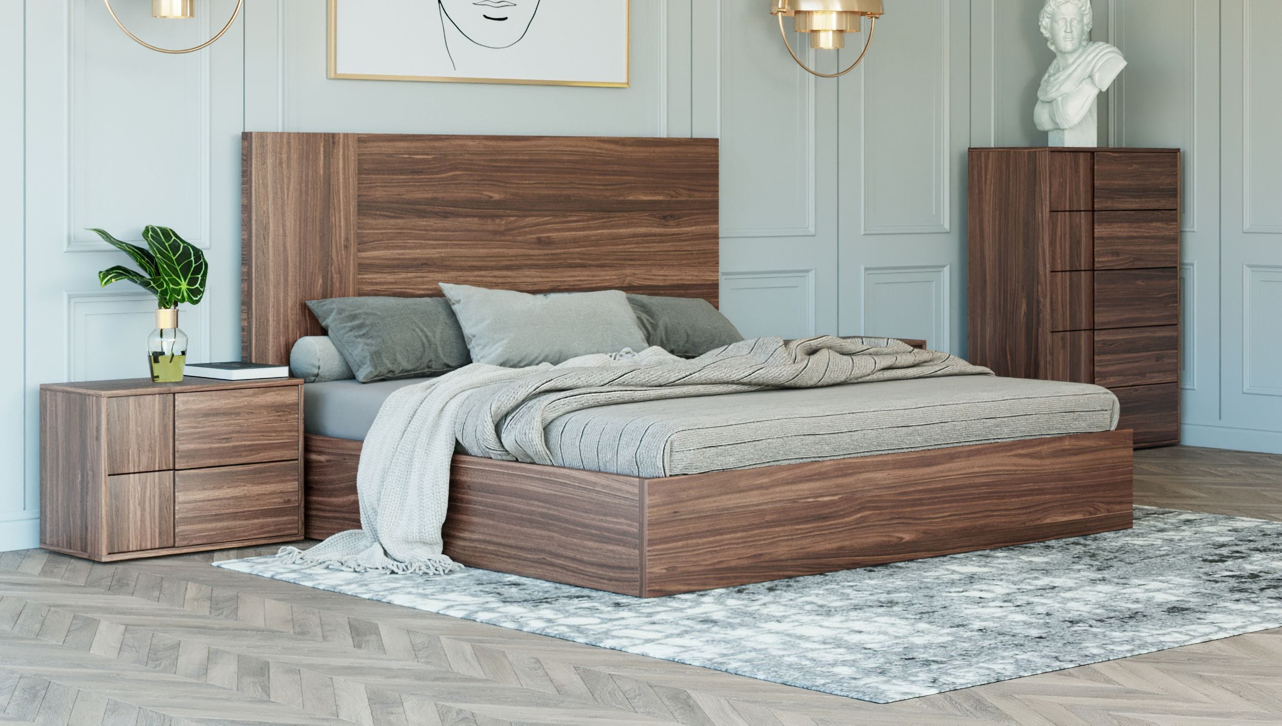 LA Furniture Asus Queen Italian Modern Walnut Bed VGACASUS-BED-Q Contemporary Style by Vig Furnitrue Number 77638 Catch Home Goods