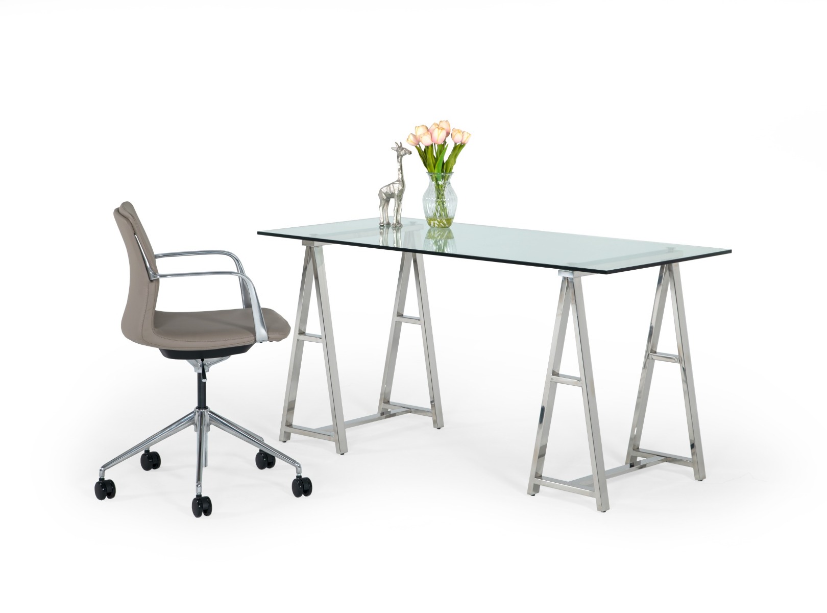 LA Furniture Ostro Modern Stainless Steel + Glass Desk VGGMCP-705D-GL-SS-DESK Contemporary Style by Vig Furnitrue Number 79097 Catch Home Goods