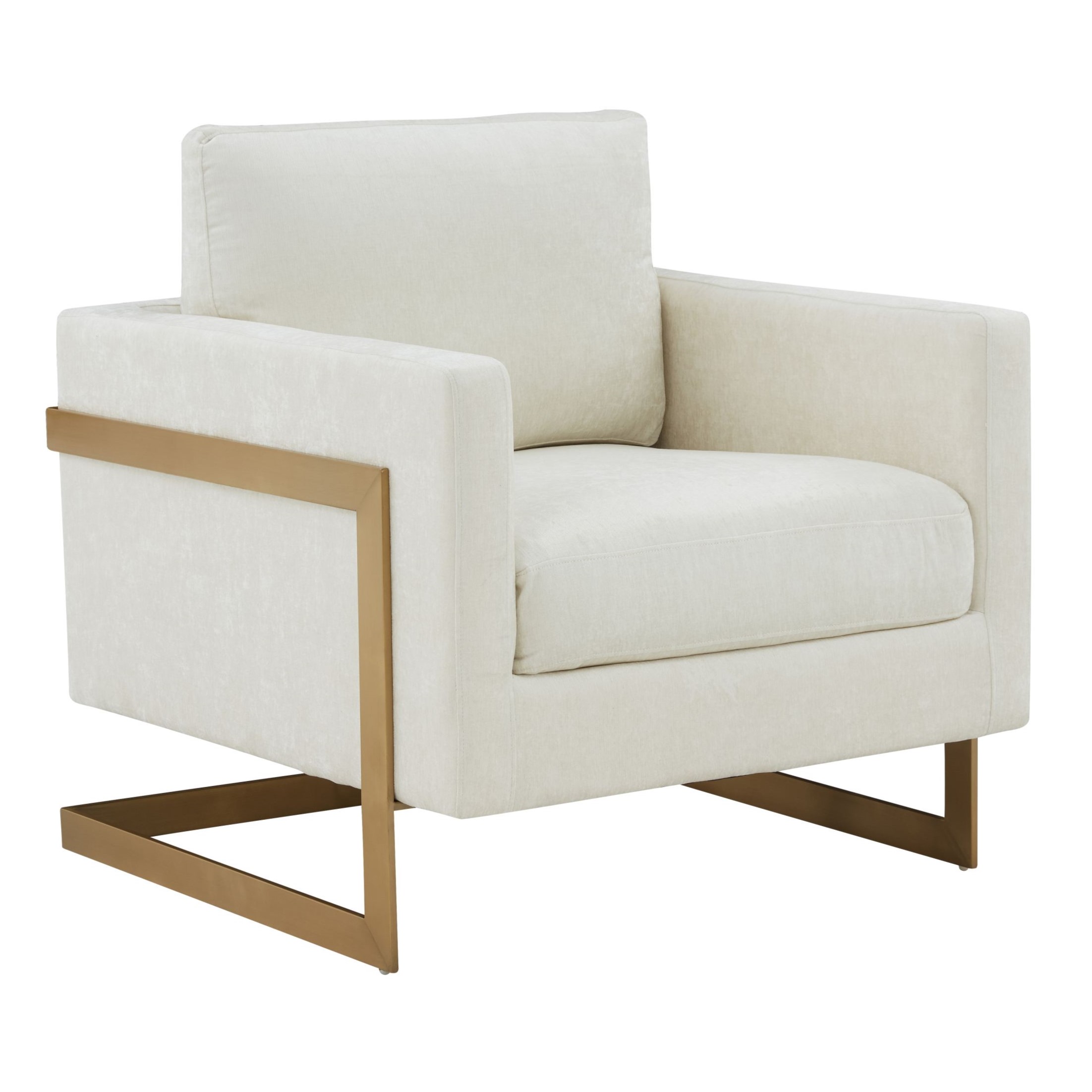 LA Furniture Prince Contemporary Cream Fabric + Gold Accent Chair VGRHRHS-AC-255-WHT-CH Contemporary Style by Vig Furnitrue Number 79371 Catch Home Goods