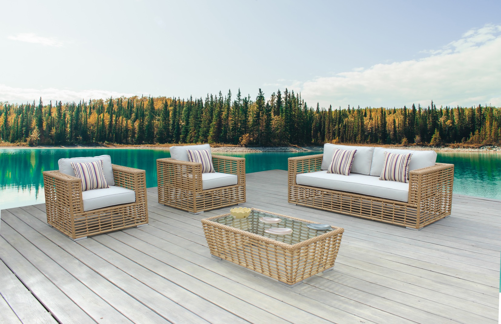 LA Furniture Ko Tao Outdoor Beige + Wicker Sofa Set VGATRASF-054-SET Contemporary Style by Vig Furnitrue Number 79249 Catch Home Goods