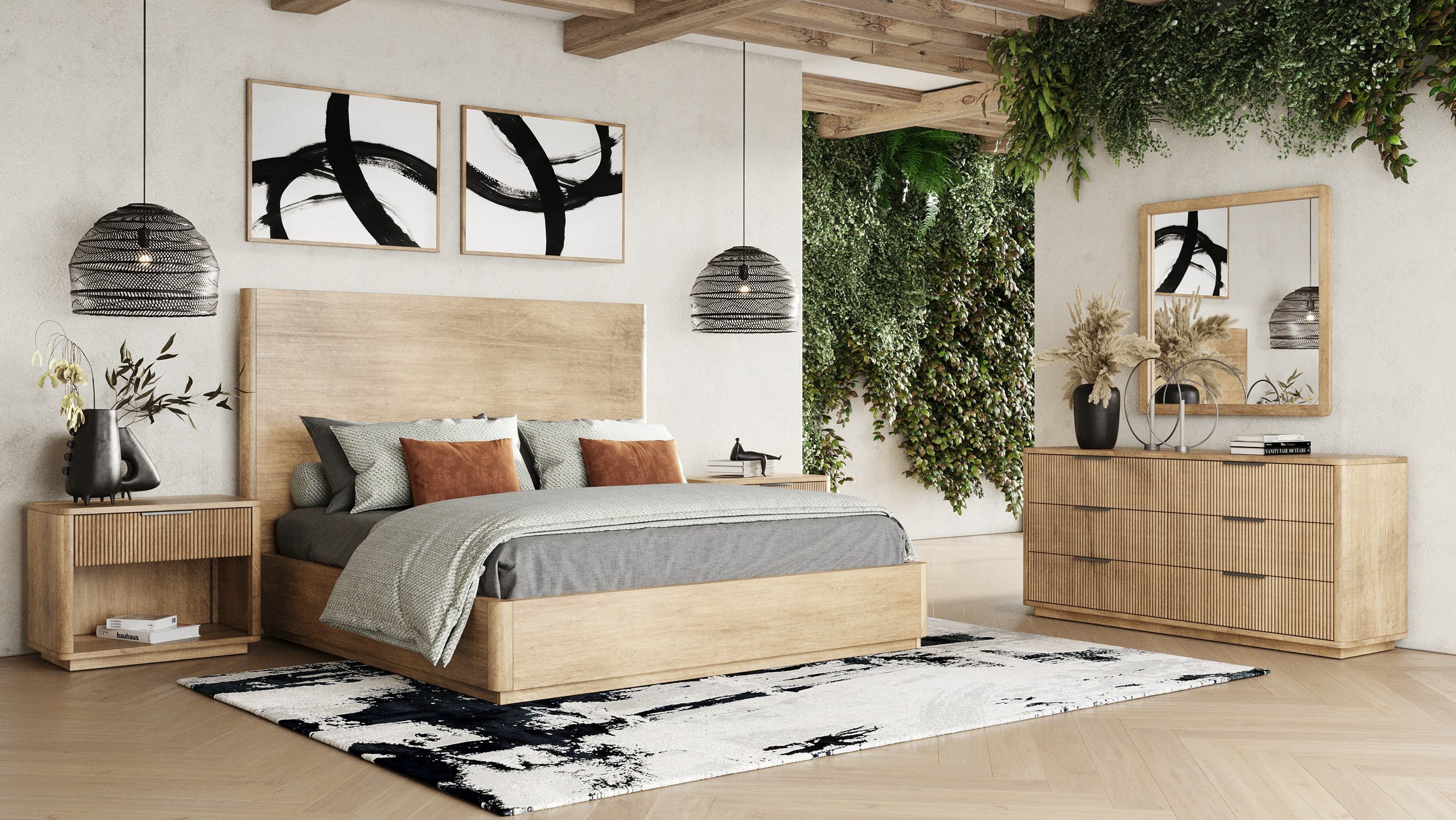 LA Furniture Eastern King Santa Monica Modern Natural Oak Bedroom Set VGMABR-144-SET-EK Contemporary Style by Vig Furnitrue Number 81514 Catch Home Goods