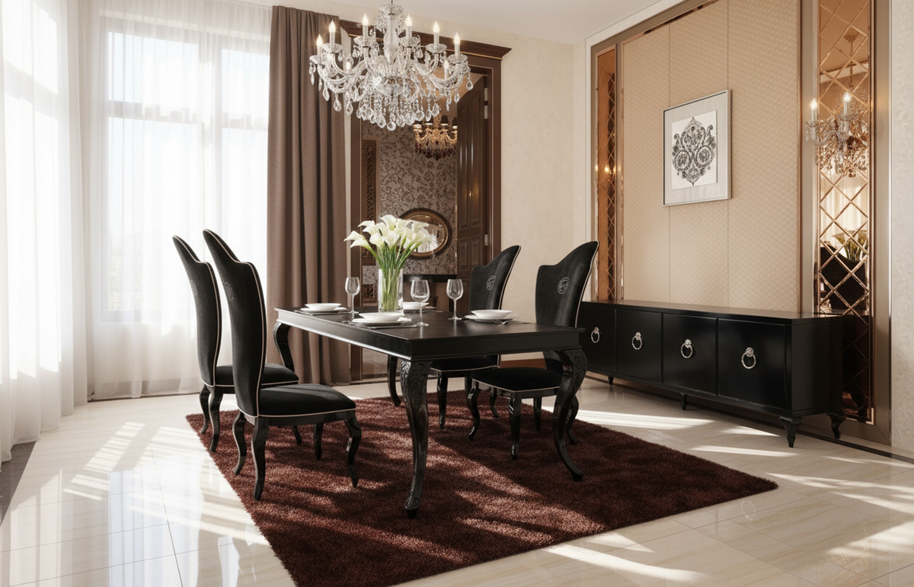 LA Furniture Sovereign Transitional Black Crocodile Dining Table with Black Gloss Legs VGUNRC830-220-BLK Contemporary Style by Vig Furnitrue Number 16948 Catch Home Goods