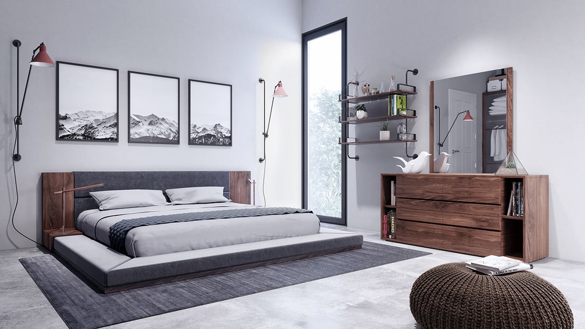 LA Furniture California King Jagger Modern Dark Grey & Walnut Bedroom Set-california VGMABR-55-SET-CK Contemporary Style by Vig Furnitrue Number 77580 Catch Home Goods