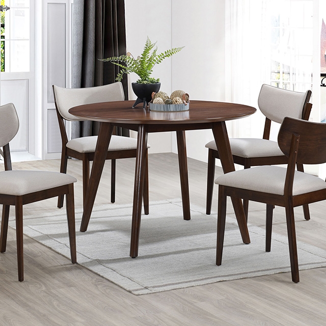 Furniture Of America Onaka Contemporary Walnut/Beige 5 Pc. Round Table Dining Set Model TM3112T-5PC-CHAIR