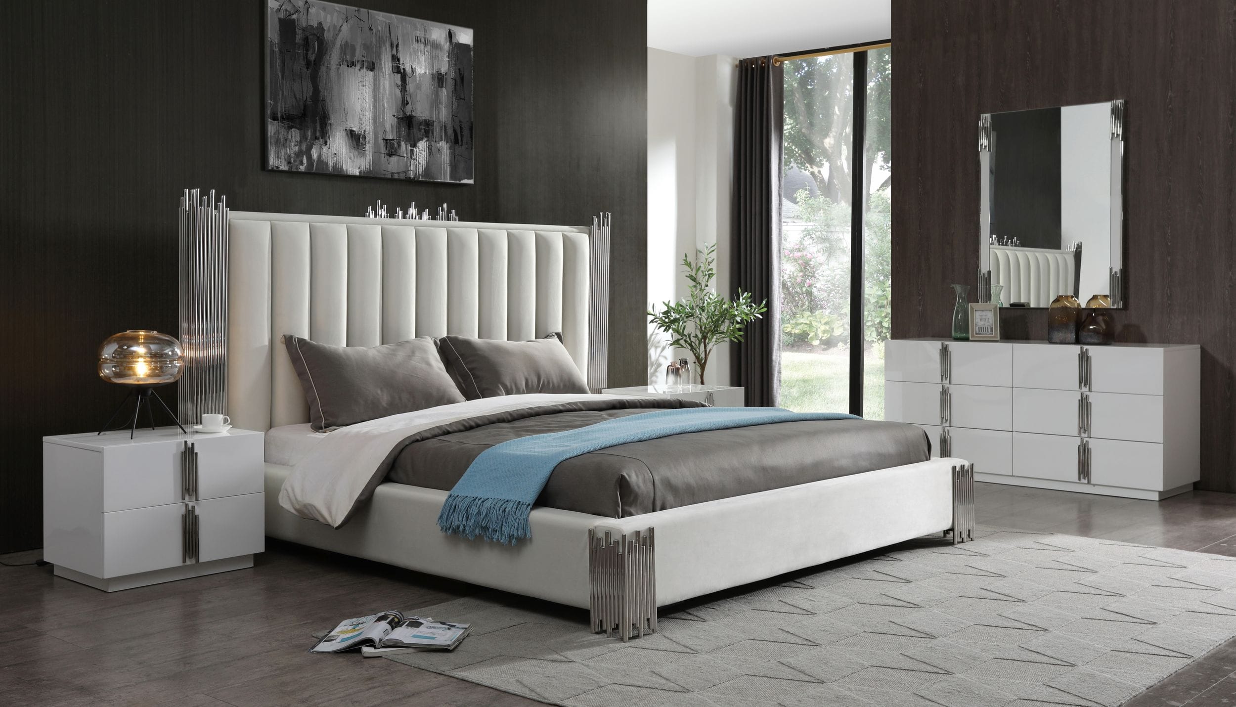 LA Furniture Token Queen Modern White & Stainless Steel Bed VGVCBD815-WHT-BED-Q Contemporary Style by Vig Furnitrue Number 77557 Catch Home Goods
