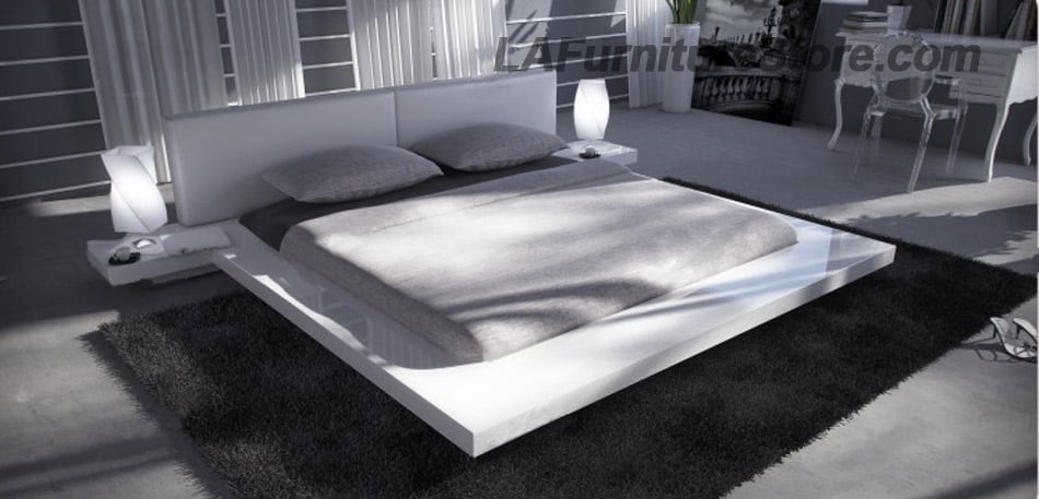 LA Furniture Eastern King Opal White Gloss Japanese Style Platform Bed with Nightstands VGKCOPAL-WHT-EK Contemporary Style by Vig Furnitrue Number 12508 Catch Home Goods
