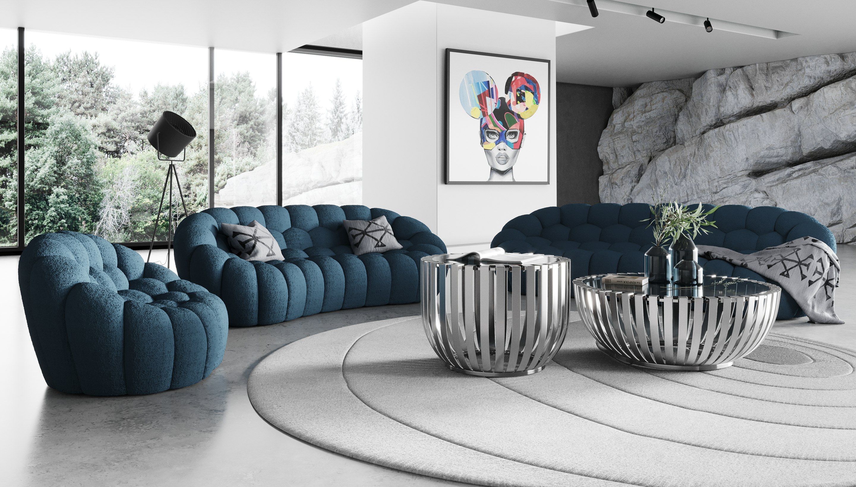 LA Furniture Yolonda Modern Curved Dark Teal Fabric Sofa Set VGEV2126C-SET-C-15 Contemporary Style by Vig Furnitrue Number 80360 Catch Home Goods